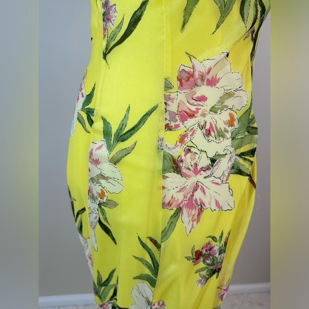 Guess yellow floral tropical elegant full Loyola Printed Maxi Dress Size 0 zero - Picture 3 of 10